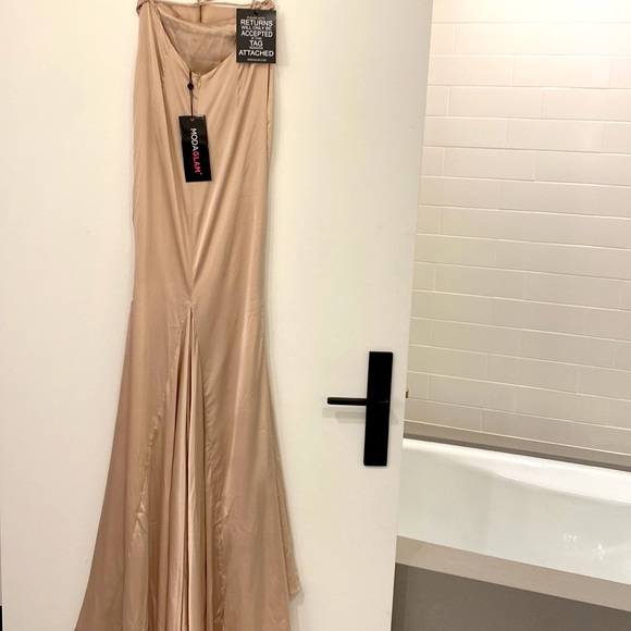 Moda Glam Serena Draped Neck Gown - Champagne - Picture 4 of 8